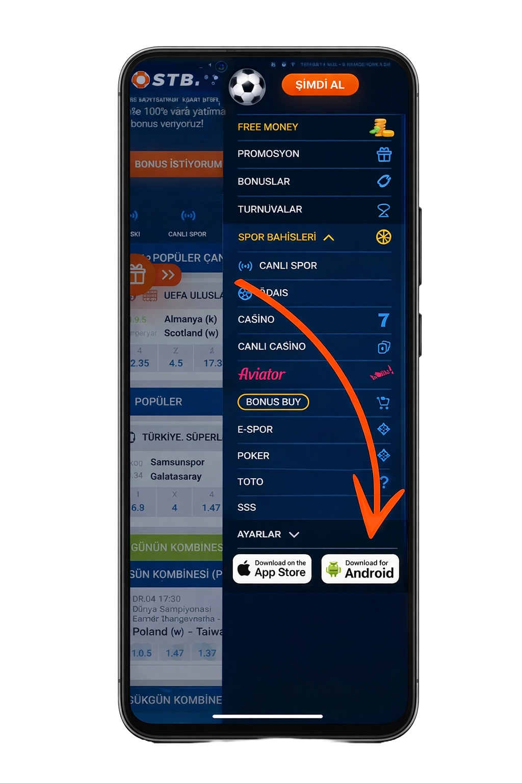 İndirme bölümünü bulun